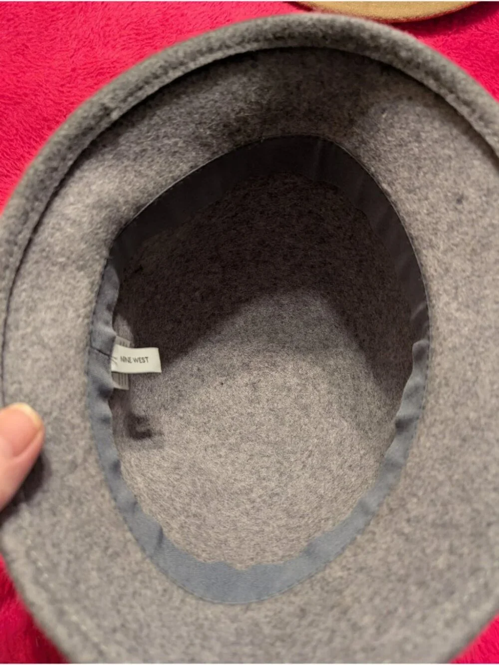 Nine West 100 Wool Felt Cloche Hat Womens Gray Flower Accent Winter Bucket Cap